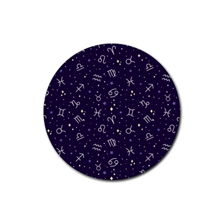 Vector Seamless Dark Zodiac Sign Star Symbol Pattern Rubber Round Coaster (4 pack)