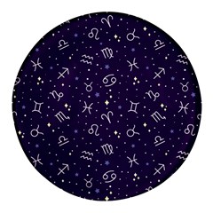 Vector Seamless Dark Zodiac Sign Star Symbol Pattern Round Glass Fridge Magnet (4 Pack)