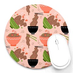 Japanese Street Food Soba Noodle In Bowl Pattern Round Mousepad by Grandong