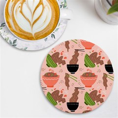 Japanese Street Food Soba Noodle In Bowl Pattern Uv Print Round Tile Coaster by Grandong