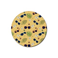 Seamless Pattern Of Sunglasses Tropical Leaves And Flower Rubber Coaster (round) by Grandong