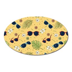 Seamless Pattern Of Sunglasses Tropical Leaves And Flower Oval Magnet