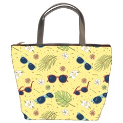 Seamless Pattern Of Sunglasses Tropical Leaves And Flower Bucket Bag by Grandong