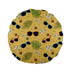 Seamless Pattern Of Sunglasses Tropical Leaves And Flower Standard 15  Premium Round Cushions