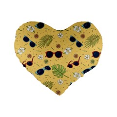 Seamless Pattern Of Sunglasses Tropical Leaves And Flower Standard 16  Premium Heart Shape Cushions