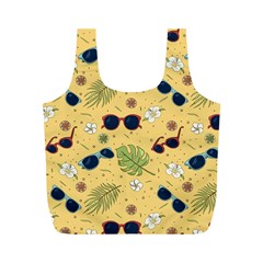 Seamless Pattern Of Sunglasses Tropical Leaves And Flower Full Print Recycle Bag (M)