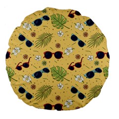 Seamless Pattern Of Sunglasses Tropical Leaves And Flower Large 18  Premium Flano Round Cushions