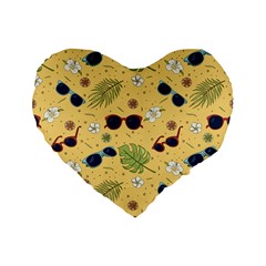 Seamless Pattern Of Sunglasses Tropical Leaves And Flower Standard 16  Premium Flano Heart Shape Cushions