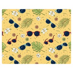 Seamless Pattern Of Sunglasses Tropical Leaves And Flower Two Sides Premium Plush Fleece Blanket (Medium)