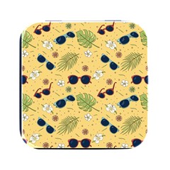 Seamless Pattern Of Sunglasses Tropical Leaves And Flower Square Metal Box (black) by Grandong