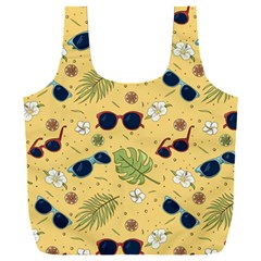 Seamless Pattern Of Sunglasses Tropical Leaves And Flower Full Print Recycle Bag (XXL)