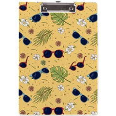 Seamless Pattern Of Sunglasses Tropical Leaves And Flower A4 Acrylic Clipboard