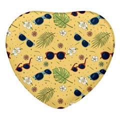 Seamless Pattern Of Sunglasses Tropical Leaves And Flower Heart Glass Fridge Magnet (4 Pack)