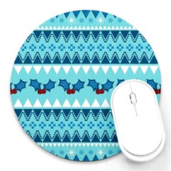 Blue Christmas Vintage Ethnic Seamless Pattern Round Mousepad by Grandong