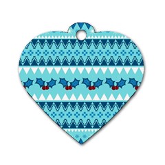 Blue Christmas Vintage Ethnic Seamless Pattern Dog Tag Heart (two Sides) by Grandong