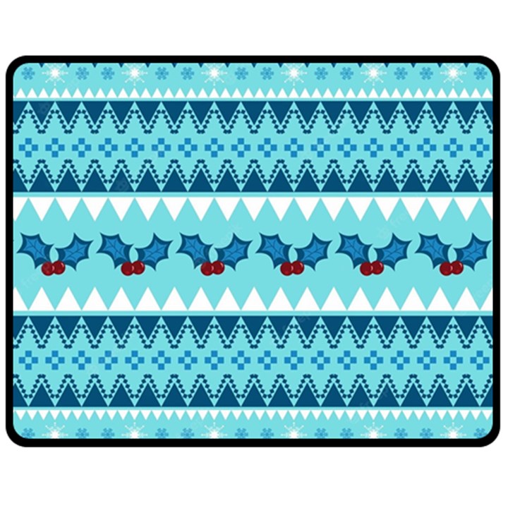 Blue Christmas Vintage Ethnic Seamless Pattern Fleece Blanket (Medium)