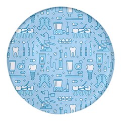 Dentist Blue Seamless Pattern Round Glass Fridge Magnet (4 Pack)