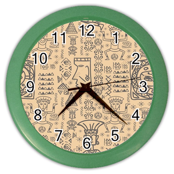 Aztec Tribal African Egyptian Style Seamless Pattern Vector Antique Ethnic Color Wall Clock