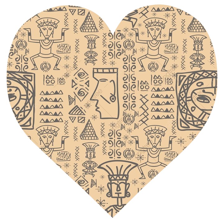 Aztec Tribal African Egyptian Style Seamless Pattern Vector Antique Ethnic Wooden Puzzle Heart