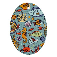 Cartoon Underwater Seamless Pattern With Crab Fish Seahorse Coral Marine Elements Ornament (oval) by Grandong