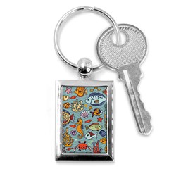 Cartoon Underwater Seamless Pattern With Crab Fish Seahorse Coral Marine Elements Key Chain (rectangle) by Grandong