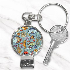 Cartoon Underwater Seamless Pattern With Crab Fish Seahorse Coral Marine Elements Nail Clippers Key Chain by Grandong