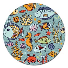 Cartoon Underwater Seamless Pattern With Crab Fish Seahorse Coral Marine Elements Magnet 5  (round) by Grandong