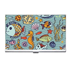 Cartoon Underwater Seamless Pattern With Crab Fish Seahorse Coral Marine Elements Business Card Holder by Grandong