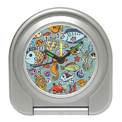 Cartoon Underwater Seamless Pattern With Crab Fish Seahorse Coral Marine Elements Travel Alarm Clock by Grandong