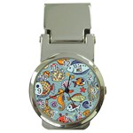 Cartoon Underwater Seamless Pattern With Crab Fish Seahorse Coral Marine Elements Money Clip Watches Front