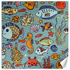 Cartoon Underwater Seamless Pattern With Crab Fish Seahorse Coral Marine Elements Canvas 20  X 20  by Grandong