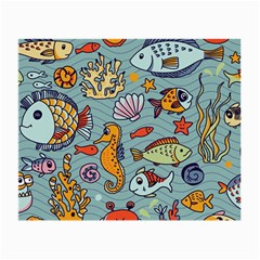 Cartoon Underwater Seamless Pattern With Crab Fish Seahorse Coral Marine Elements Small Glasses Cloth (2 Sides) by Grandong