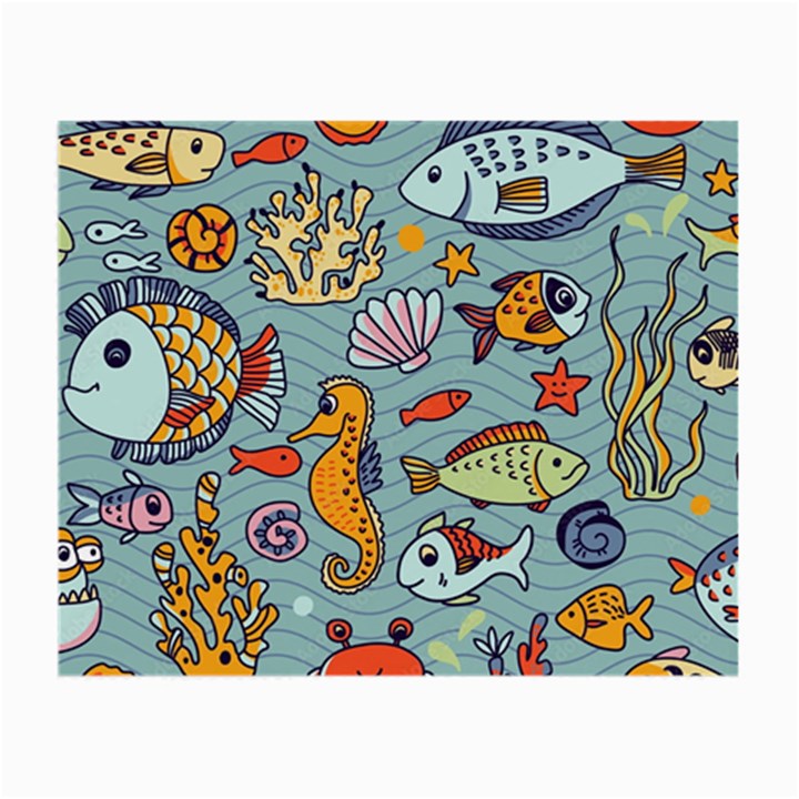 Cartoon Underwater Seamless Pattern With Crab Fish Seahorse Coral Marine Elements Small Glasses Cloth (2 Sides)