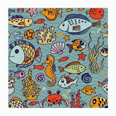 Cartoon Underwater Seamless Pattern With Crab Fish Seahorse Coral Marine Elements Medium Glasses Cloth by Grandong