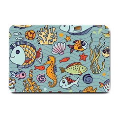 Cartoon Underwater Seamless Pattern With Crab Fish Seahorse Coral Marine Elements Small Doormat by Grandong