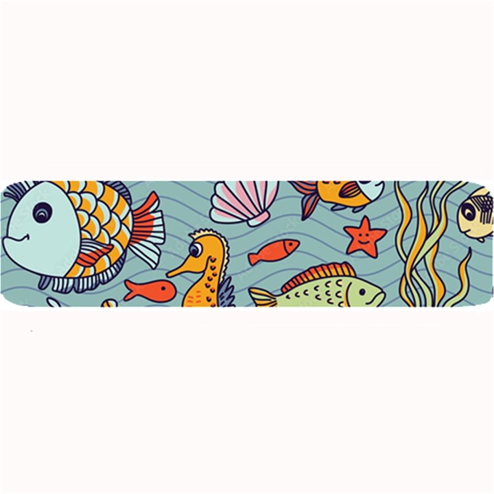 Cartoon Underwater Seamless Pattern With Crab Fish Seahorse Coral Marine Elements Large Bar Mat