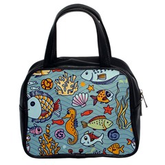 Cartoon Underwater Seamless Pattern With Crab Fish Seahorse Coral Marine Elements Classic Handbag (two Sides) by Grandong