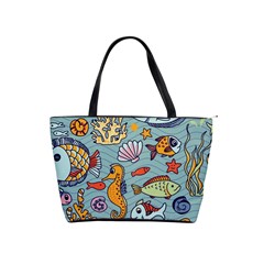 Cartoon Underwater Seamless Pattern With Crab Fish Seahorse Coral Marine Elements Classic Shoulder Handbag by Grandong