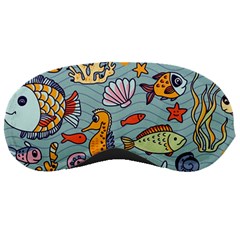 Cartoon Underwater Seamless Pattern With Crab Fish Seahorse Coral Marine Elements Sleep Mask by Grandong