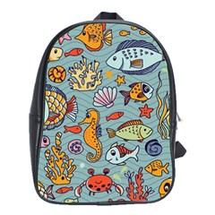 Cartoon Underwater Seamless Pattern With Crab Fish Seahorse Coral Marine Elements School Bag (large) by Grandong