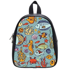 Cartoon Underwater Seamless Pattern With Crab Fish Seahorse Coral Marine Elements School Bag (small) by Grandong