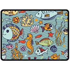 Cartoon Underwater Seamless Pattern With Crab Fish Seahorse Coral Marine Elements Fleece Blanket (large) by Grandong