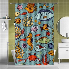 Cartoon Underwater Seamless Pattern With Crab Fish Seahorse Coral Marine Elements Shower Curtain 48  X 72  (small)  by Grandong