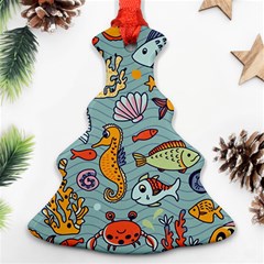 Cartoon Underwater Seamless Pattern With Crab Fish Seahorse Coral Marine Elements Ornament (christmas Tree)  by Grandong