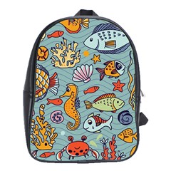 Cartoon Underwater Seamless Pattern With Crab Fish Seahorse Coral Marine Elements School Bag (xl) by Grandong