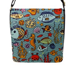 Cartoon Underwater Seamless Pattern With Crab Fish Seahorse Coral Marine Elements Flap Closure Messenger Bag (l) by Grandong