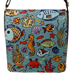 Cartoon Underwater Seamless Pattern With Crab Fish Seahorse Coral Marine Elements Flap Closure Messenger Bag (s) by Grandong