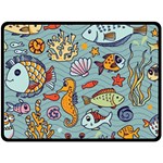 Cartoon Underwater Seamless Pattern With Crab Fish Seahorse Coral Marine Elements Two Sides Fleece Blanket (Large) 80 x60  Blanket Front