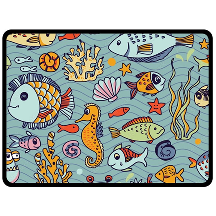 Cartoon Underwater Seamless Pattern With Crab Fish Seahorse Coral Marine Elements Two Sides Fleece Blanket (Large)