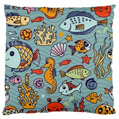 Cartoon Underwater Seamless Pattern With Crab Fish Seahorse Coral Marine Elements Standard Premium Plush Fleece Cushion Case (one Side) by Grandong